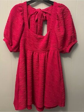 Free People Hot Pink Textured Tie-Back Mini Dress